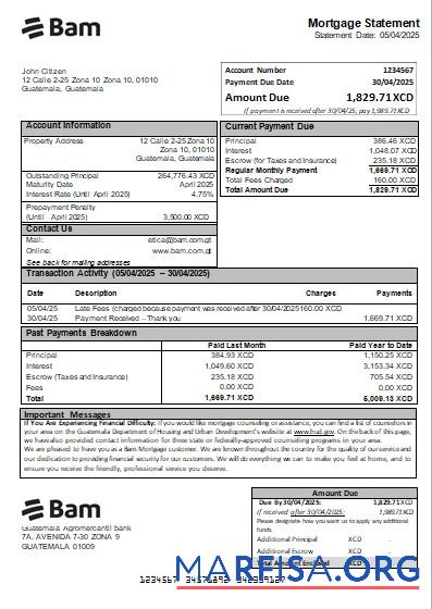 Downloadable Guatemala Agromercantil bank mortgage statement scr download for verification